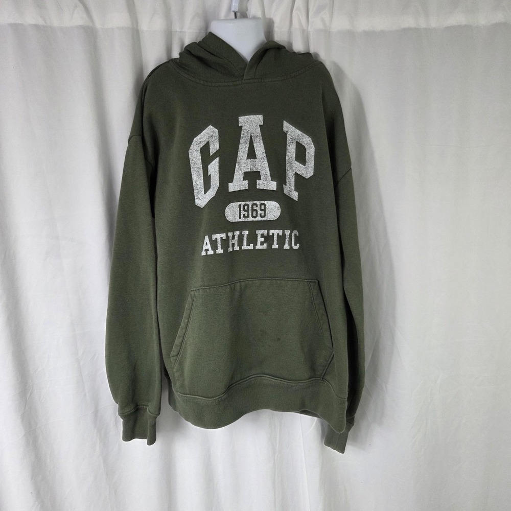 Gap Hoodie Kids XL 12 Green GAP 1969 Athletic Logo Fleece Pullover Sweatshirt